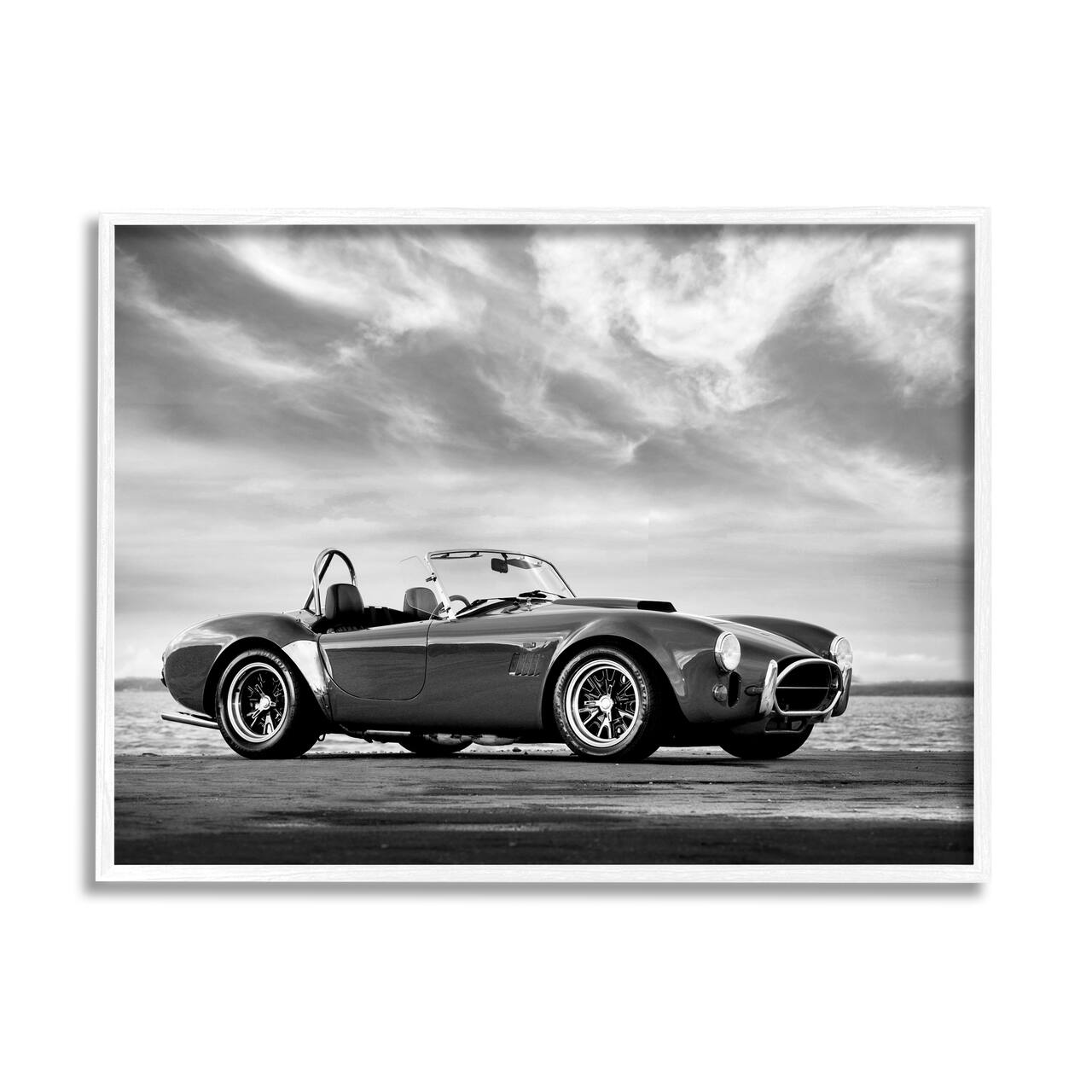 Stupell Industries Vintage Sports Convertible Car Beach Photography Black White Framed Wall Art